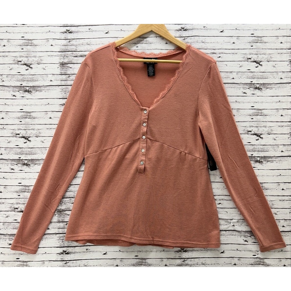 Wrangler Retro Knitted Shirt Women's Large Coral Laced V Neckline Button Up